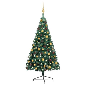 Meia Árvore Natal artificial pré-iluminada vidaXL com bolas verde - 1