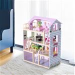 Casinha de Bonecas HomCom | Madeira | 60x30x80 cm - Cor-de-Rosa e Branco