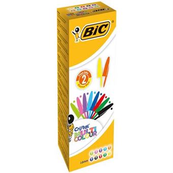 BIC Crystal Preto, Azul, Verde, Azul Claro, Verde claro, Laranja, Rosa, Roxo, Vermelho, Turquesa Clip-on retractable ballpoint pen 20 peça(s) Multi cor - 1