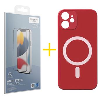 Pack 1 x Película de Vidro Temperado Anti-Estático + Capa skyhe  Apple iPhone 14 | Compatível com Magsafe Magnetic - Vermelho - 1