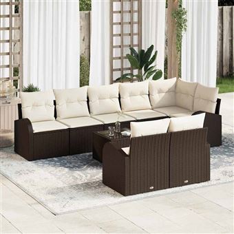 Conjunto de Sofás com Almofada vidaXL | 9 Peças | Castanho e Branco vime PE - 1