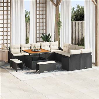 Conjunto de Sofá de Jardim com Almofada vidaXL | 13 Peças | Preto vime PE - 1