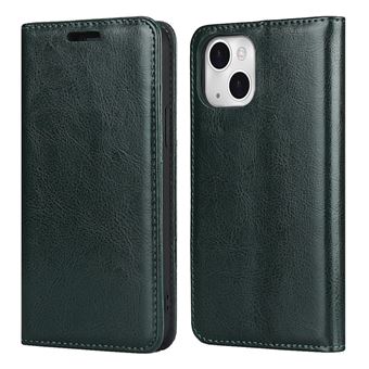 Capa de Couro Dourado Genuíno Textura de cavalo louco com titular de cartão Verde para iPhone 13 mini 5.4'' - 1