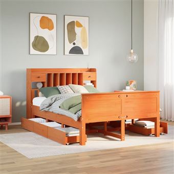 Cama com Estante sem Colchão vidaXL | 150x200 cm | pinho maciço - 1