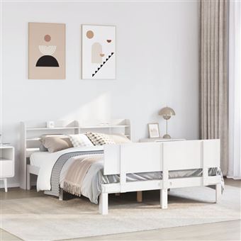 Estrutura cama com cabeceira vidaXL | 120x190 cm | pinho maciço branco - 1