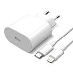 Carregador USB-C 20W + Cabo Alimentação Apple Lightning Power Delivery
