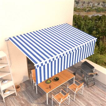 Toldo retrátil manual com estore vidaXL | 5x3 m azul e branco - 1