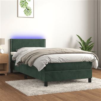 Cama box spring com colchão e LED vidaXL | 90x200 cm | veludo verde-escuro - 1