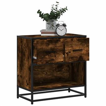Mesa de cabeceira vidaXL | carvalho fumado 60x31x60cm | madeira e metal - 1
