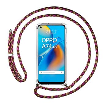 Capa Tumundosmartphone suspensa transparente para Oppo A74 4G com cabo rosa / dourado - 1