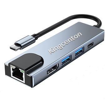 Hub USB C 5 em 1 com HDMI Ethernet KINGCENTON para MacBook Lenovo DELL XPS | Adaptador USBC com 100M RJ45 |HDMI 4K|USB3.0 |PD - 1