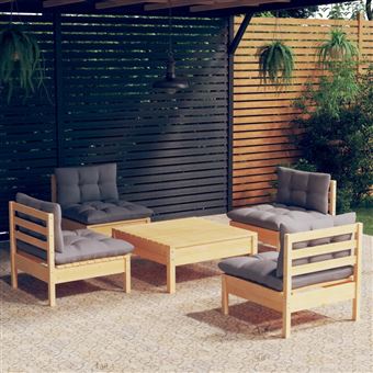 Conjunto lounge de jardim com almofadões vidaXL | 5 Peças |  cinzentos pinho - 1