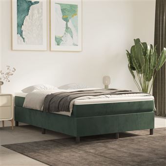 Cama com molas e colchão vidaXL | 140x190 cm | veludo verde-escuro - 1