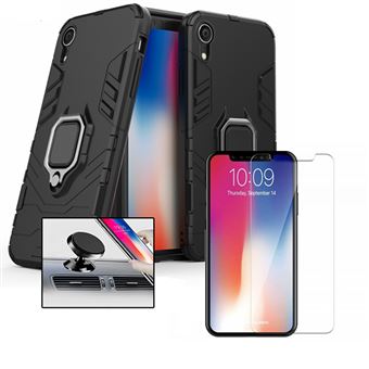 Kit Película de Vidro 5D Full Cover + Capa 3X1 Military Defender + Suporte Magnético para Carro Phonecare para iPhone Xr
