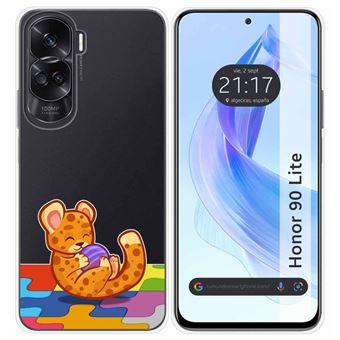 Capa Tumundosmartphone de silicone transparente para Honor 90 Lite 5G com design de desenho de leopardo - 1