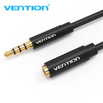 Cabo de Extensão de Áudio Vention | Jack 3.5 mm Macho + Conetores para Jack 3,5 mm Fémea | 2 m | Nylon - Preto Metalizado - 1
