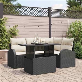 Conjunto de Sofá de Jardim vidaXL | 5 Peças | Preto Rattan Sintético - 1