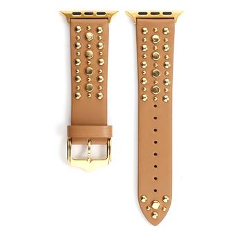 Bracelete de Couro HSMY com Rivet para Apple Watch Series 6/ SE/ 5/ 4 | 44 mm - Castanho Claro&Dourado - 1