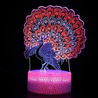 Lâmpada 3D HSMY | Infantil Controlo de Toque LED | Efeito Dinâmico | Pavão | 2 - 1