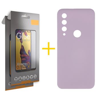 Pack 2 x Película de Vidro Temperado Full + Capa skyhe Huawei Y6P Silicone Líquido - Roxo - 1