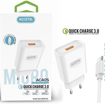 Kit Accetel Carregador + Cabo Type C AC405W para Xiaomi Redmi Note 8 Pro | Multi-Voltagem Automática | Rápida Velocidade de Carregamento | 2.1A - Branco - 1