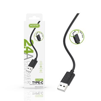 Cabo Type-C CU-1906 Accetel para Xiaomi 13T Pro 1.0m. 2.4A Slim Size Preto - 1