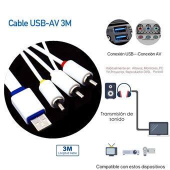 Cabo Pritech BC-095 | Adaptador USB para 3-RCA - Branco - 1