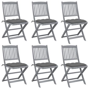 Cadeiras para Exterior Dobráveis vidaXL com almofadões 6 Peças acácia maciça - 1