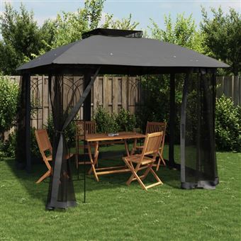 Gazebo com teto duplo/paredes de malha vidaXL | 2,94x2,94 m aço antracite - 1