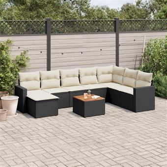 Conjunto de sofás para jardim com almofadões vidaXL | 9 Peças | vime PE preto - 1