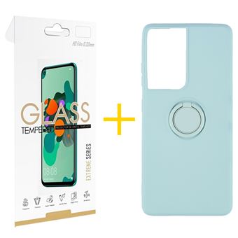 Pack 1 x Película de Vidro Temperado 2.5D + Capa Gandy  Apple iPhone 15 Pro Max Gel O-Ring - Verde Água - 1