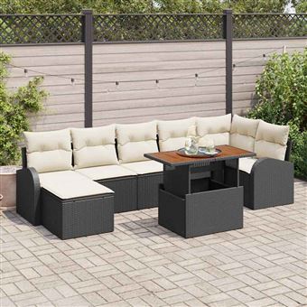 Conjunto de Sofá de Jardim com Almofada vidaXL | 8 Peças | Preto e creme - 1