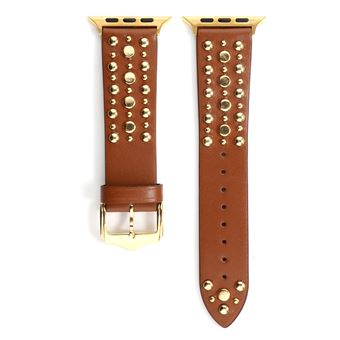 Bracelete de Couro HSMY com Rivet para Apple Watch Series 6/ SE/ 5/ 4 | 40 mm - Castanho&Dourado - 1