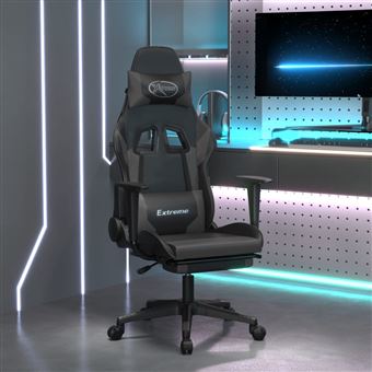 Cadeira de gaming de massagens vidaXL com apoio de pés | couro artificial | preto/cinza - 1