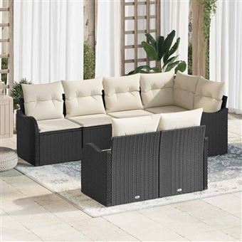 Conjunto de Sofá de Jardim vidaXL | 7 Peças | Preto Rattan Sintético - 1