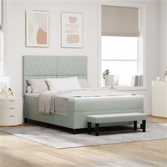 Cama Box com Colchão vidaXL | Cinzento-claro | 140 x 190 cm | Veludo - 1