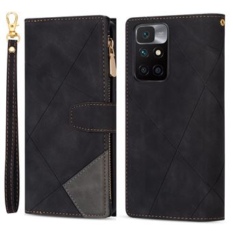 Capa PU + TPU emenda de linha, Anti-queda, com Suporte Preto para Xiaomi Redmi 10/10 Prime - 1