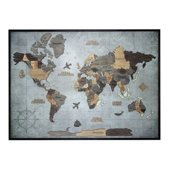 Quadro Mapa-Mundo 3D CreatifWood | Madeira | Grafite - 1