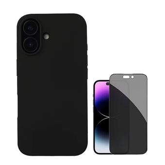 Kit Película de Vidro Temperado Privacidade + Capa Proteção Traseira Silicone GIFT4ME para Apple iPhone 16 Plus | Preto - 1