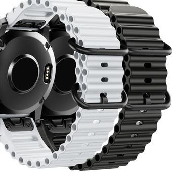 Pack 2x Bracelete Antiimpacto Ocean Waves para Garmin Fenix 8 Pro Branco e Preto - 1