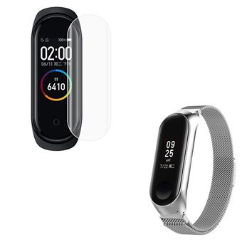 Kit Phonecare Pulseira Bracelete Milanese Loop Fecho Magnético + Película Protectora Ecrã Gel Full Cover para Xiaomi Mi Band 4 - Cinza - 1