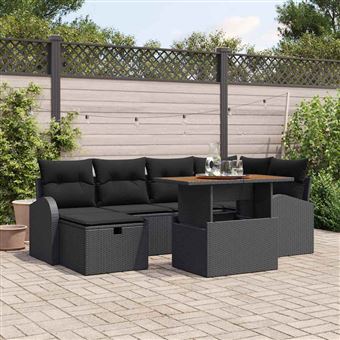 Conjunto de Sofá de Jardim vidaXL | 7 Peças | Preto Rattan Sintético - 1