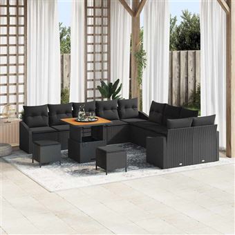 Conjunto de Sofá de Jardim com Almofada vidaXL | 13 Peças | Preto vime PE - 1