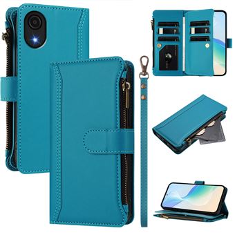 Capa FOXDOCK para Samsung Galaxy A04 Core/A03 core 4G | Pele Premium | 9 Compartimentos para Cartões | Alça de Pulso Amovível - Azul claro - 1