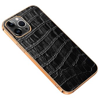 Capa e TPU + couro genuíno galvanoplastia, textura de crocodilo, à prova de queda Magunivers para iPhone 14 Pro Max - preto - 1