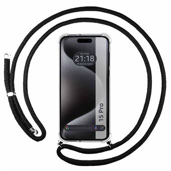 Capa Tumundosmartphone suspensa transparente para iPhone 15 Pro (6.1) com cordão preto - 1