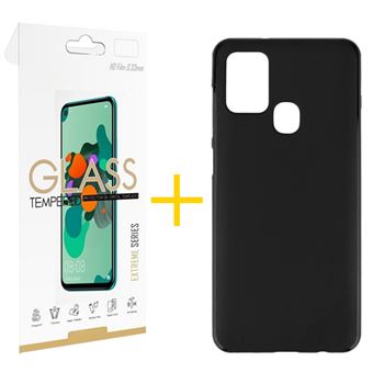 Conjunto Skyhe 1 X Película de Vidro +  Capa para Samsung  A21s Silicone Liso Preto - 1
