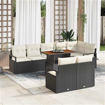 Conjunto de Sofá de Jardim vidaXL | 9 Peças | Preto Rattan Sintético - 1