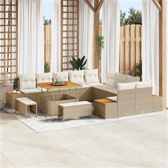 Conjunto de Sofá de Jardim vidaXL | 13 Peças | Bege vime PE - 1
