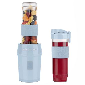 Mini Liquidificadora Portátil SWEISS MOOV6 | 2 Garrafas de 570 ml com Tampas | 4 Lâminas em Aço Inoxidável | 300W | Azul - 1